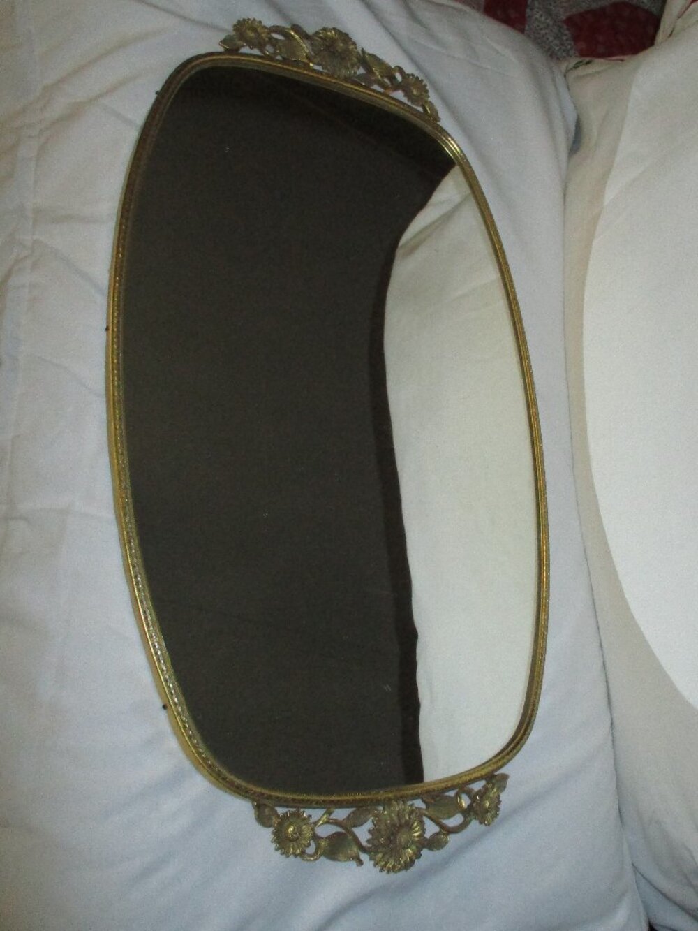 MATSON Vintage Rectangular Vanity Mirror Tray Ormolu Daisy Sunflower 18.5" x 10"